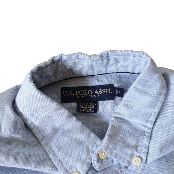 U.S. Polo Assn Shirt Men's Medium Blue Oxford Cotton Long Sleeve Button Down - Picture 2 of 15